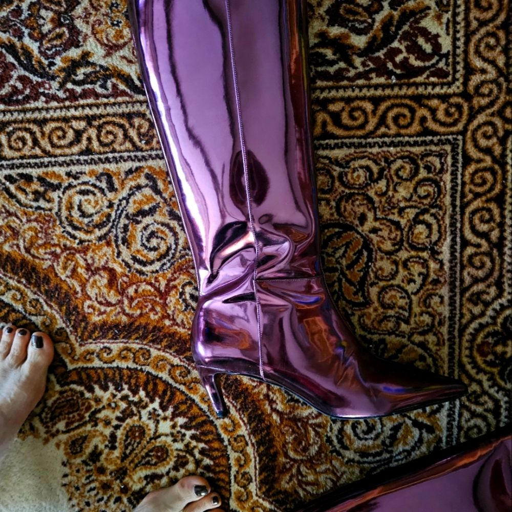 Vince Camuto exclusive Quacia boot. ,"gilded grape" metallic shiny leather.